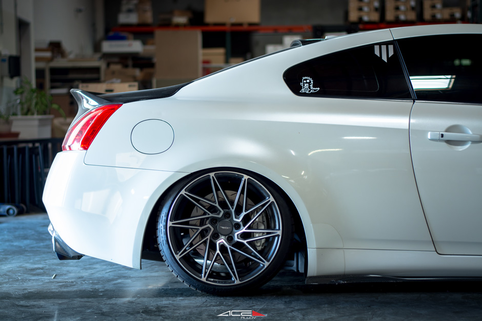 Infiniti G37 Coupe Bagged on ACE Alloy Wheel Driven D716 Aftermarket Wheels 