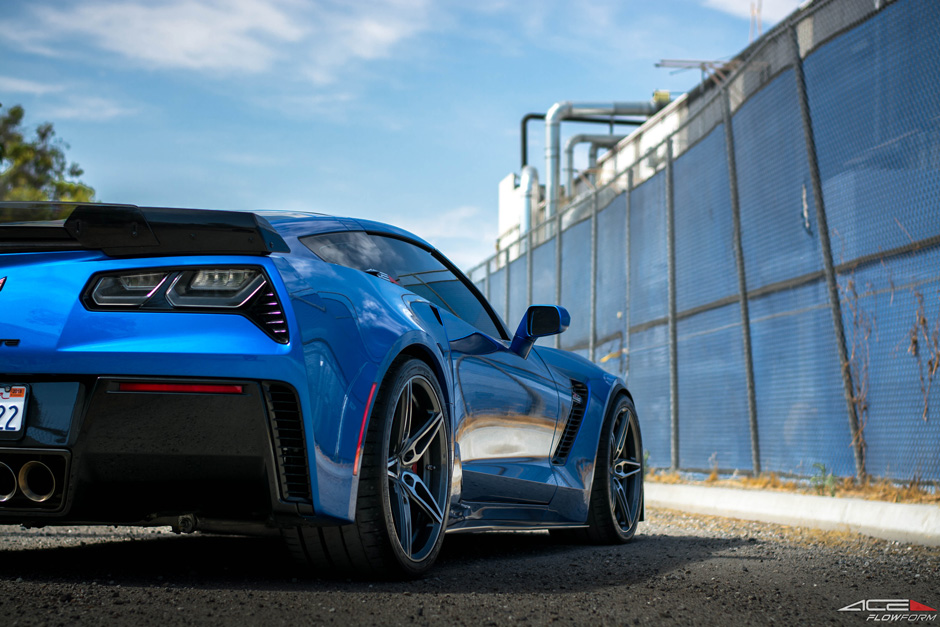 2015 Chevrolet Corvette C7 Z06 Lowered on ACE Alloy Flowform AFF02 V002 Mica Gray Brushed Face 19 20 inch Staggered Wheels Rims