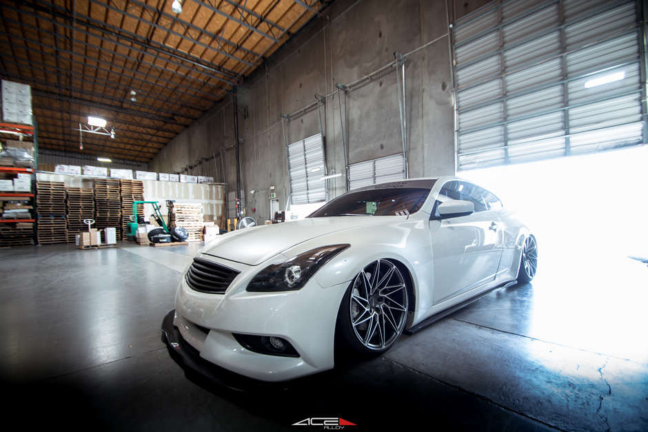 Infiniti G37 Coupe Bagged on ACE Alloy Wheel Driven D716 Aftermarket Wheels 